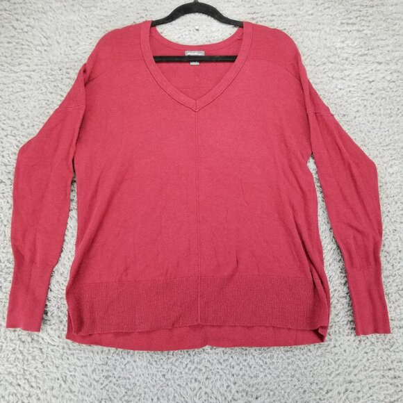 Eddie Bauer Sweater Womens Small Cranberry Red Knit V Neck Pullover - Picture 1 of 9